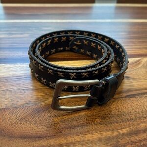 John Varvatos ⭐️ USA 39mm Harness Buckle Belt w/Stitched Lace, Black, Sz 40/100